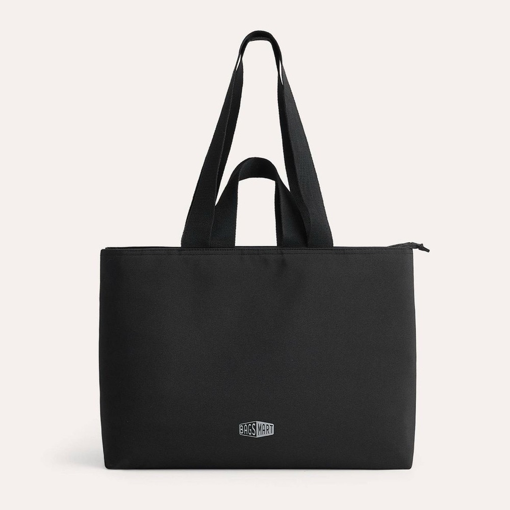 BAGSMART Large Zipped Tote Bag with Luggage Sleeve - Black